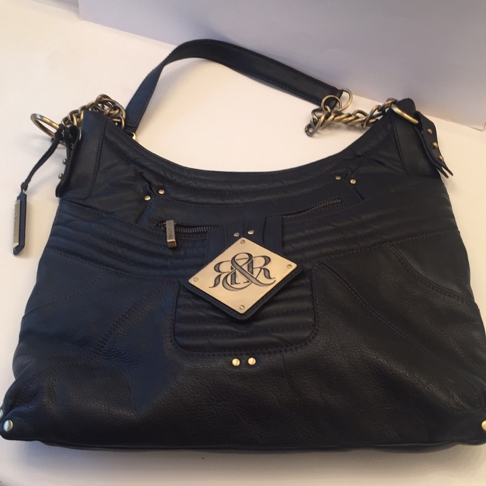 New Rock&Republic Black Leather Bag Gold accents
